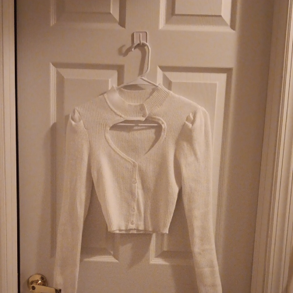 White Cropped Sweater with Heart Cutout- NWOT